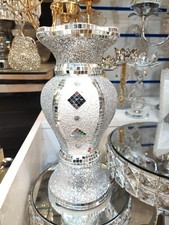 White Silver  Vase Flowers Mosaic Crushed Crystal Romany Glitter Bling 30cm