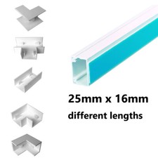 25x16mm Electrical Cable Mini Trunking Tidy Plastic Cover and Connectors Angles
