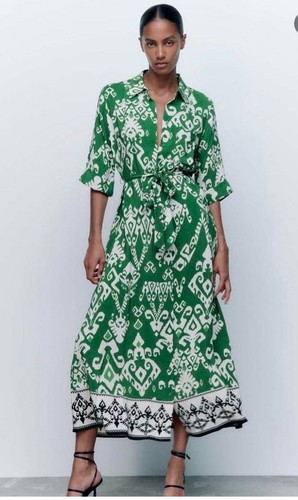 Zara green long printed - green, shirt