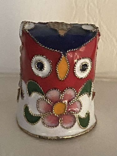 Vintage enamel owl thimble - enamel,