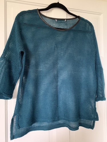 Mesh teal leather trim jumper - teal,