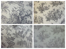 Black - Grey  Toile De Jouy Wallpaper - Shabby Chic Wallcoverings - Cottage 