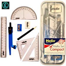 Helix Compact Maths Geometry Set with Compass Ruler Protractor Squares Sharpener