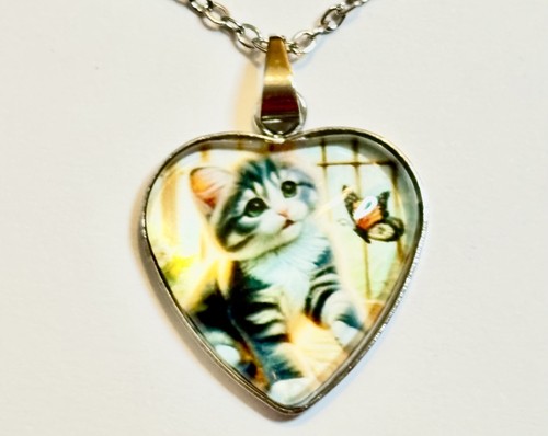 Kitten butterfly glass heart - butterfly,
