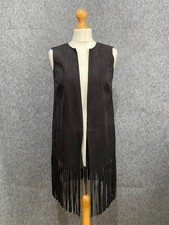 Vintage Laura Ashley Waistcoat UK 8 Fringed Tasselled Western Black Faux Suede