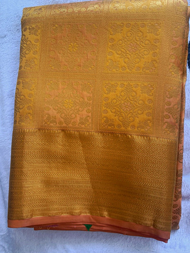 Yellow and peach semi silk - peach,