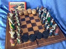 Handmade Mediaeval  Chess Pieces ,Vintage Wooden Draughts & Folding Games Board