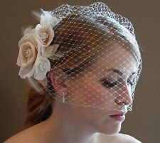 Women Birdcage Face Veil Champagne Flower Fascinator Wedding Bridal Face Veil