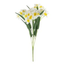 Faux Silk Daffodil Narcissus Spray With Leaves White Yellow 52cm/20 Inches