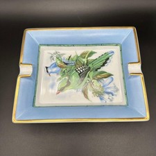 Hermes Ashtray Rare Bird Blue Porcelain Plate Dish Change Tray w/Box Used