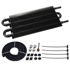 Universal 4 Row 6 AN Engine Transmission Oil Cooler Radiator & Hose Fittings Kit