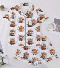 Ladies highland cow pyjamas - highland,