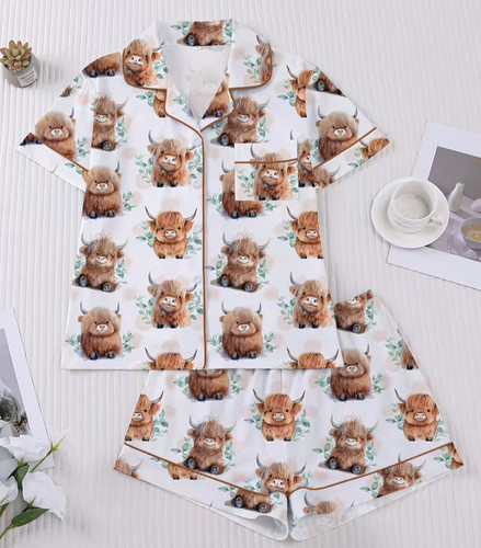 Ladies highland cow pyjamas - ladies,