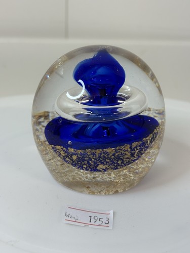 Glass paperweight blue and - glass,