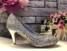 SILVER GLITTER SPARKLY COURT SHOE - SIZE UK 3 - EU 36 - NEW IN BOX
