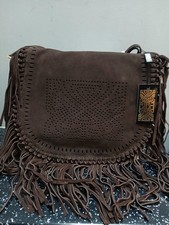 Biba Vintage Style Brown Suede Logo Retro '70's  Large Fringe Bag New Gift idea
