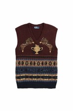 Polo Ralph Lauren Equestrian Fair Isle Wool Vest Burgundy “Walk Trot Cantor”