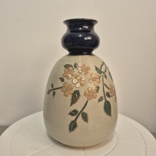 Langley Mill Pottery Art Nouveau Stoneware Vase Floral Motifs Vintage VGC 20cm
