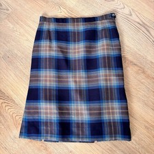 Vintage Tartan Plaid Skirt Fit 14 Navy Blue Red Brown Multi Straight Pencil 90s