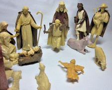 Christmas Italian Nativity Set of 16 1950s Vintage Hard Plastic Figurines Ex Con