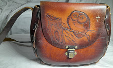 Women’s Vintage Gothic Owl Themed Brown  Leather Crossbody Handbag