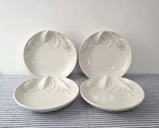 4 Chic White Seafood Plates Italian Majolica Lobster Muscles Vintage Bassano