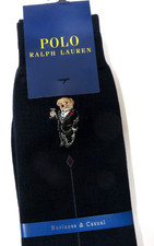 NEW Polo Ralph Lauren mens socks navy blue Polo Bear tuxedo martini One Size