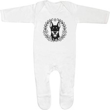 'Doberman Floral Wreath' Baby Romper Jumpsuits / Sleep suits (SS058327)