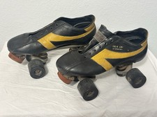 Vintage Chicago Dunlop Gold Cup Roller Skates Black Leather Wood Wheels Size 4