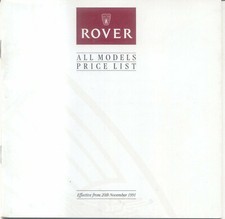 Rover Price List 1991 November