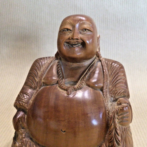 Carved wooden happy - carved, buddha