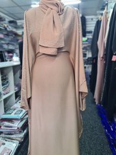 Cream Colour Butterfly Abaya With Silver Beads On Sleeve And Neck With A Scarf
