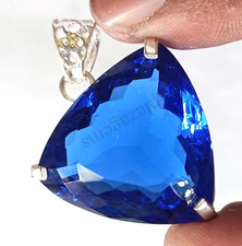 68.75 CT Trillion Cut Blue Sapphire EGL Pendant 925 Free Silver Chain 5ATZ