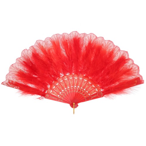 Feather hand fan red vintage - fan,