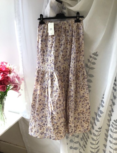 Floral linen blend skirt - blend, midi