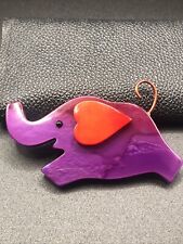 Marie Christine Pavone Rate Elephant Brooch Handmade Purple Red French GALAITH