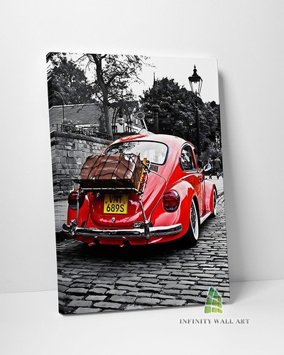 Red beetle car canvas art - red, wall