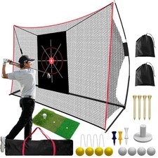 10 ×7 FT Golf Practice Net with Target Mat, 8 Balls & Tees, Driving Chipping Net