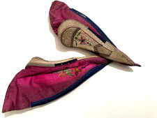 Antique Tiny hand embroidered Silk Chinese Lotus bound feet slippers Shoes