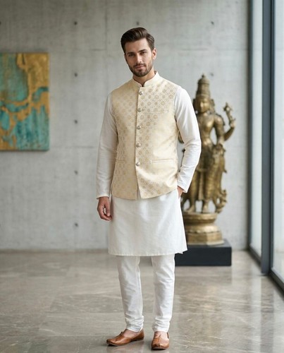 Mens silk brocade nehru jacket - silk,