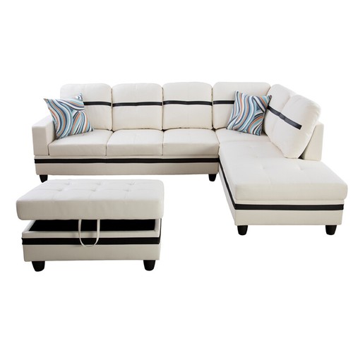 Modern black white piece pu - black, 3-piece