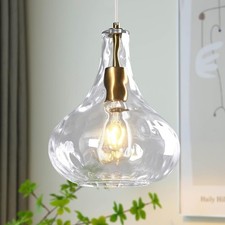 Modern Clear Glass Pendant Light 24 cm Hammered Glass Light Shade Gold Island Pe