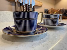 WEDGWOOD Anthemion Tea Cup & Saucer Set Fine Bone China 1759 Shape England Blue