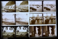 Six French Commercial Glass Sepia Stereo Slides, Landscape, Seascapes, Statue