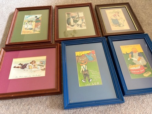 Six original framed antique - framed,