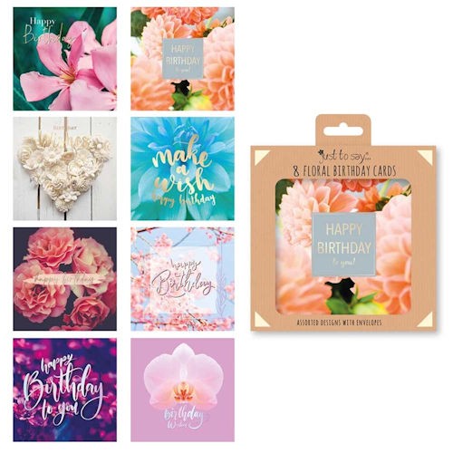 Pack floral birthday cards - 8,