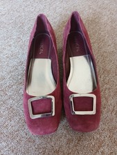 Women's Markon Suede Shoes With Silver Square Buckle Size UK 6 , Burgundy Colour