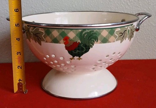 Vtg white enamel colander - white,