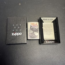 Zippo Cigarette Lighter Yo Check Meowt Cat W/Glasses Orig Box Unused Condition
