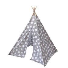 Grey White Stars 140CM Fabric with Wooden Poles Teepee Wigwam Triangle Play Tent